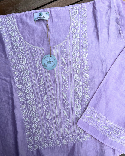 Pure Chanderi Thread And Pearl Work Co-ord Set