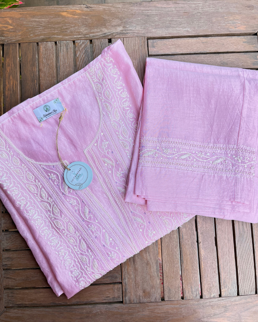 Pure Chanderi Thread And Pearl Work Co-ord Set